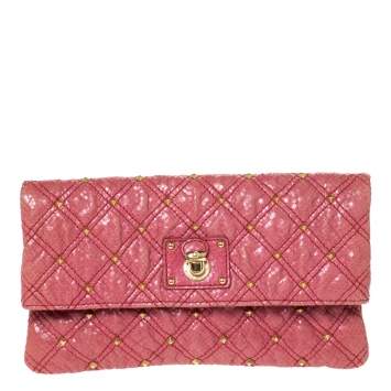 Pre Owned Marc Jacobs Pink Studded Leather Eugenie Clutch