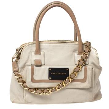 Pre Owned Marc Jacobs Ivory Leather Front Pocket Chain Shoulder Bag