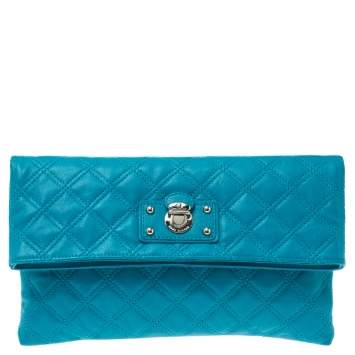 Pre Owned Marc Jacobs Blue Quilted Leather Foldover Clutch
