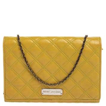 Pre Owned Marc Jacobs Lime Quilted Leather Flap Chain Clutch