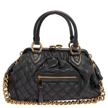 Pre Owned Marc Jacobs Dark Grey Quilted Leather Stam Satchel