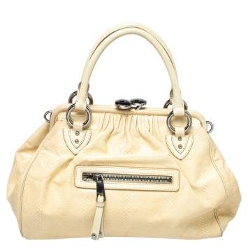 Pre Owned Marc Jacobs Beige Quilted Snakeskin Effect Leather Stam Satchel