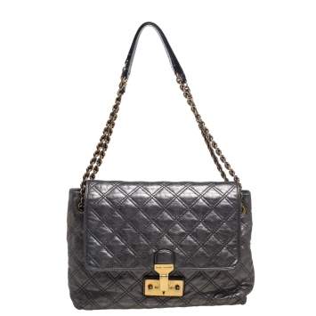 Pre Owned Marc Jacobs Metallic Silver Quilted Leather Large Baroque Single Shoulder Bag
