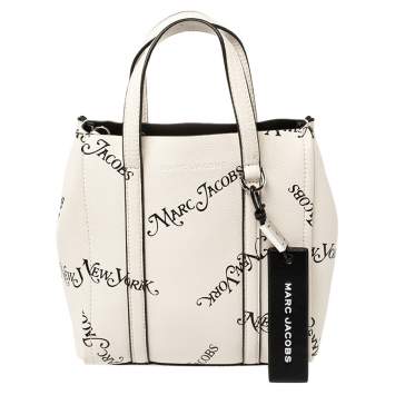 Pre Owned Marc Jacobs White/Black Leather New York Magazine Tag Tote