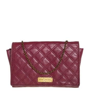 Pre Owned Marc Jacobs Burgundy Quilted Leather Flap Chain Clutch