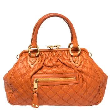 Pre Owned Marc Jacobs Orange Quilted Leather Stam Satchel