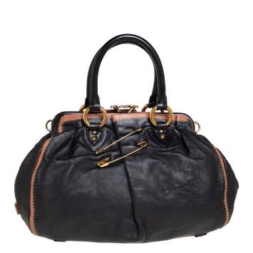 مملوكة مسبقًا Marc Jacobs Black Leather Safety Pin Stam Top Handle Bag