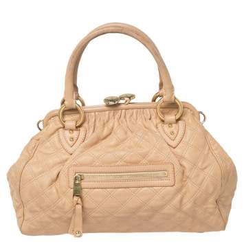 Pre Owned Marc Jacobs Peach Quilted Leather Stam Satchel