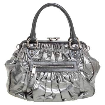 Pre Owned Marc Jacobs Metallic Grey Leather Stam Satchel