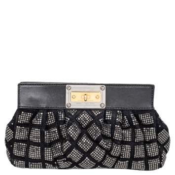 Pre Owned Marc Jacobs Black Suede And Leather Embellished Clutch