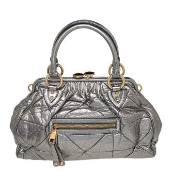 Pre Owned Marc Jacobs Metallic Grey Quilted Leather Stam Satchel