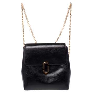 Pre Owned Marc Jacobs Black Patent Leather Chain Strap Backpack