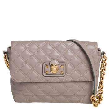 Pre Owned Marc Jacobs Beige Quilted Leather The Large Single Flap Shoulder Bag