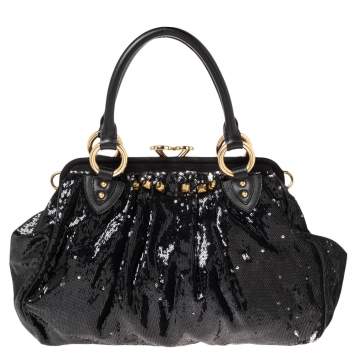 Pre Owned Marc Jacobs Blue/Black Sequin,Suede and Leather New York Rocker Stam Satchel