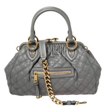Pre Owned Marc Jacobs Grey Quilted Leather Stam Satchel