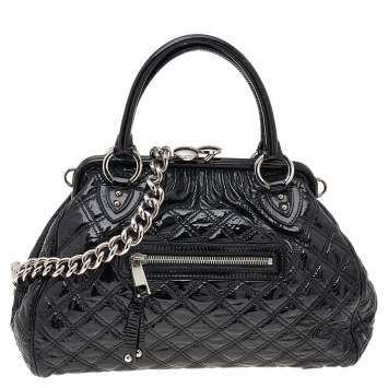 Pre Owned Marc Jacobs Black Quilted Patent Leather Stam Shoulder Bag