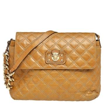 Pre Owned Marc Jacobs Brown Quilted Leather Flap Padlock Shoulder Bag