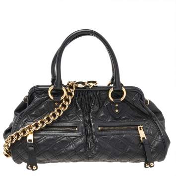 Pre Owned Marc Jacobs Black Quilted Leather Stam Satchel