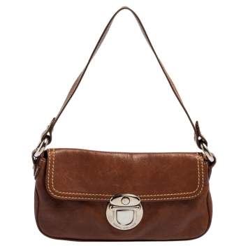 Pre Owned Marc Jacobs Brown Leather Pushlock Baguette Bag