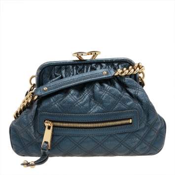Pre Owned Marc Jacobs Metallic Blue Quilted Leather Little Stam Shoulder Bag