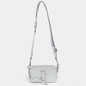 Pre Owned Marc Jacobs Silver Leather Snapshot Camera Crossbody Bag