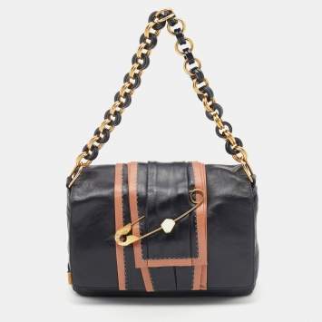 Pre Owned Marc Jacobs Black Leather Safety Pin Shoulder Bag