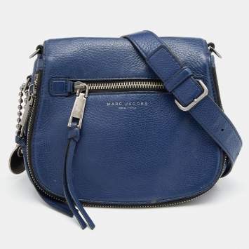 Pre Owned Marc Jacobs Blue Leather Recruit Nomad Saddle Shoulder Bag