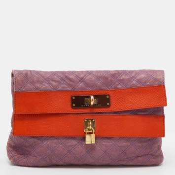 Pre Owned Marc Jacobs Purple Quilted Leather Lock Clutch