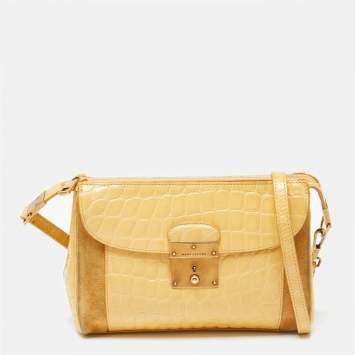 Pre Owned Marc Jacobs Yellow Croc Embossed Leather and Suede Shoulder Bag
