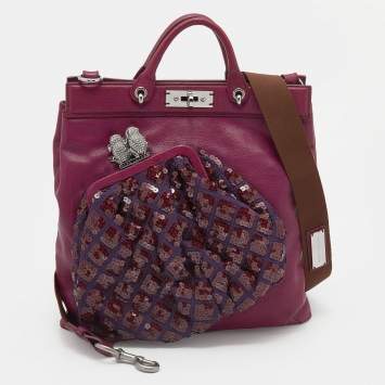 Pre Owned Marc Jacobs Purple Leather Robert Duffy Bag on Bag Tote