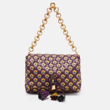 Pre Owned Marc Jacobs Purple Printed Leather Misfit Flap Shoulder Bag