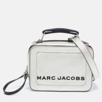 Pre Owned Marc Jacobs Silver Leather The Box 20 Top Handle Bag
