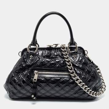 مملوكة مسبقًا Marc Jacobs Black Quilted Patent Leather Stam Satchel