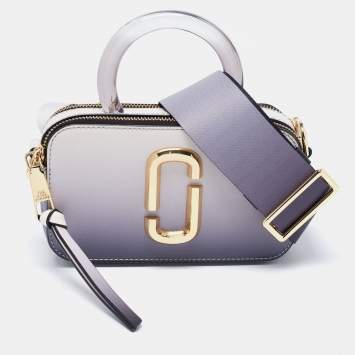Pre Owned Marc Jacobs White/Grey Leather Resin Handle Snapshot CrossBody Bag