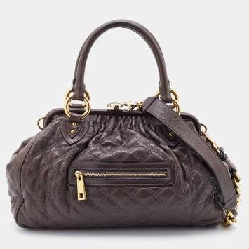 Pre Owned Marc Jacobs Etoupe Quilted Leather Stam Satchel