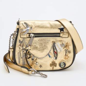 Pre Owned Marc Jacobs Gold Leather Charms and Trinkets Saddle Shoulder Bag