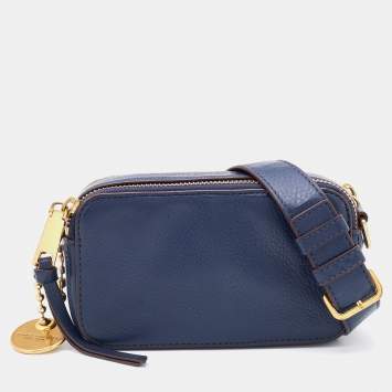 Pre Owned Marc Jacobs Navy Blue Leather Double Zip Crossbody Bag