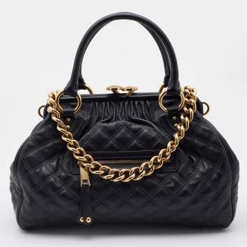 Pre Owned Marc Jacobs Black Quilted Leather Stam Satchel Bag
