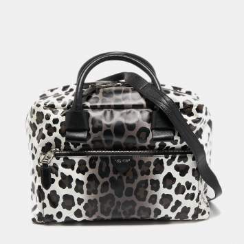 Pre Owned Marc Jacobs Black/White Animal Print Leather Small Antonia Boston Bag
