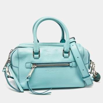 Pre Owned Marc Jacobs Blue Leather Recruit Bauletto Boston Bag