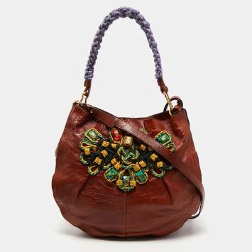Pre Owned Marc Jacobs Brown Glossy Leather Embellished Hobo