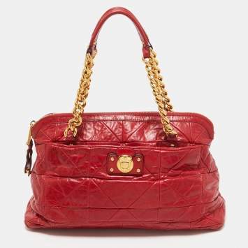 Pre Owned Marc Jacobs Red Quilted Leather Chain Satchel