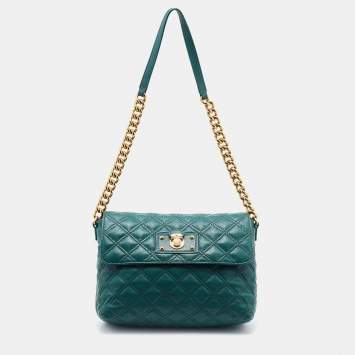 Pre Owned Marc Jacob Green Quilted Leather Flap Shoulder Bag