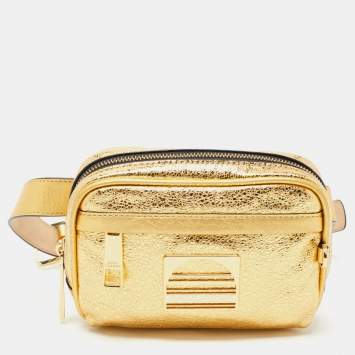 Pre Owned Marc Jacobs Gold Crinkled Leather Sport Belt Bag
