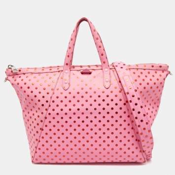Pre Owned Marc Jacobs Pink Leather Polka Dot Zip Tote