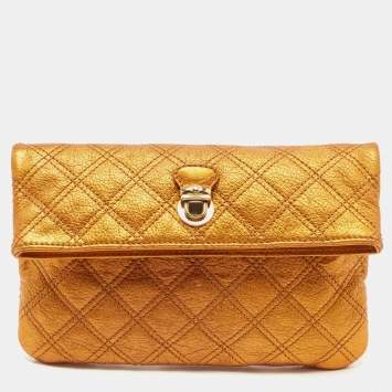 Pre Owned Marc Jacobs Metallic Orange Quilted Leather Eugenie Clutch