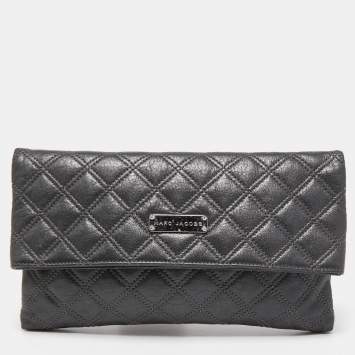 Pre Owned Marc Jacobs Dark Grey Quilted Leather Folded Clutch