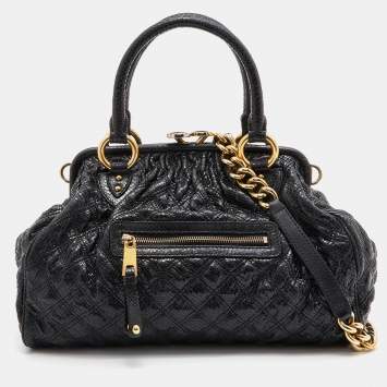 مملوكة مسبقًا Marc Jacobs Black Snakeskin Embossed Leather Stam Satchel