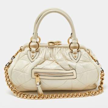 Pre Owned Marc Jacobs Cream Quilted Leather Stam Satchel