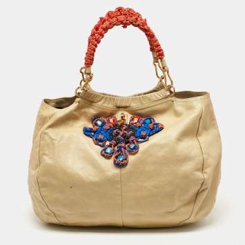 Pre Owned Marc Jacobs Cream Leather Embellished Hobo